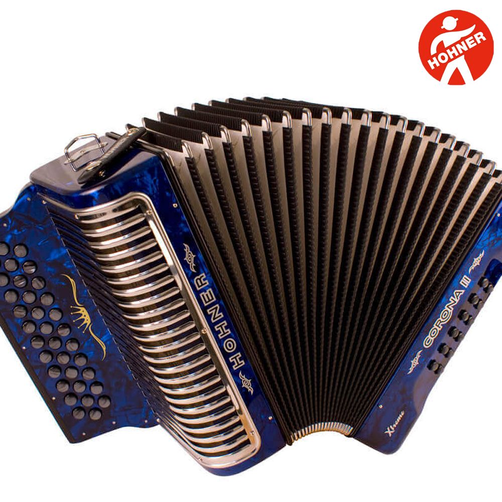 Hohner Corona II Xtreme EAD 34 Button Blue Accordion with Straps and